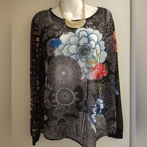 Ladies Desigual Multicolored Sheer Blouse. Size xl. Preloved.
